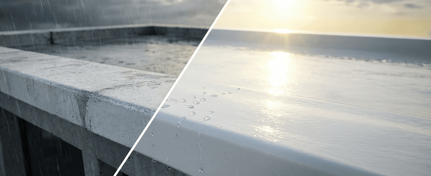 Roof edge before and after Siliconizer 1000 coating